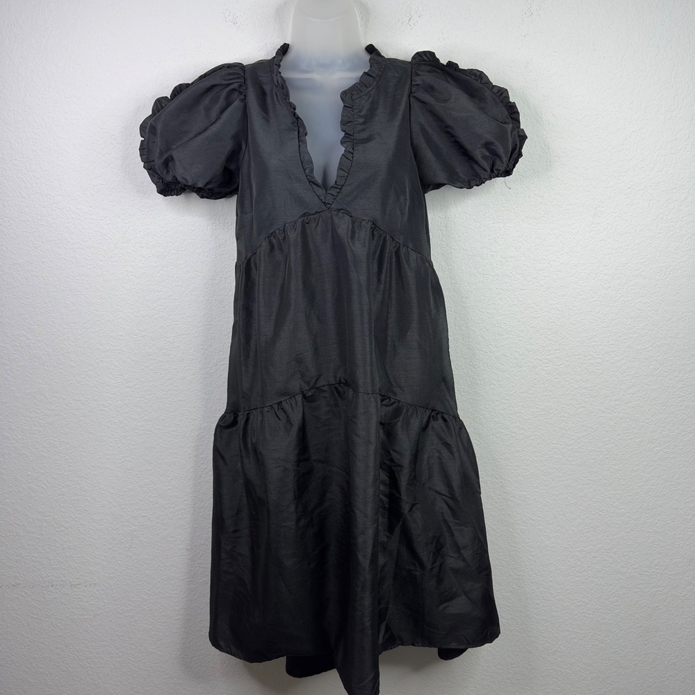 Kika Vargas x Target‎ Dress Women XS Black Puff Sleeve Tiered Goth Dark Romantic